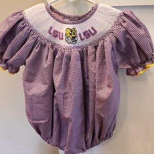 LSU purple gingham smocked bubble
